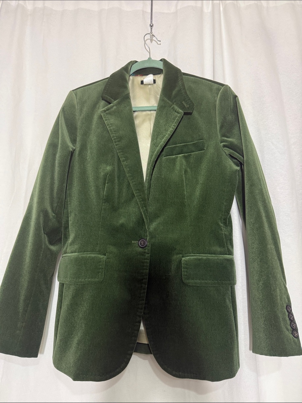 J Crew Velvet Blazer Slim Fit Forest Green Surgeon Cuffs Jacket